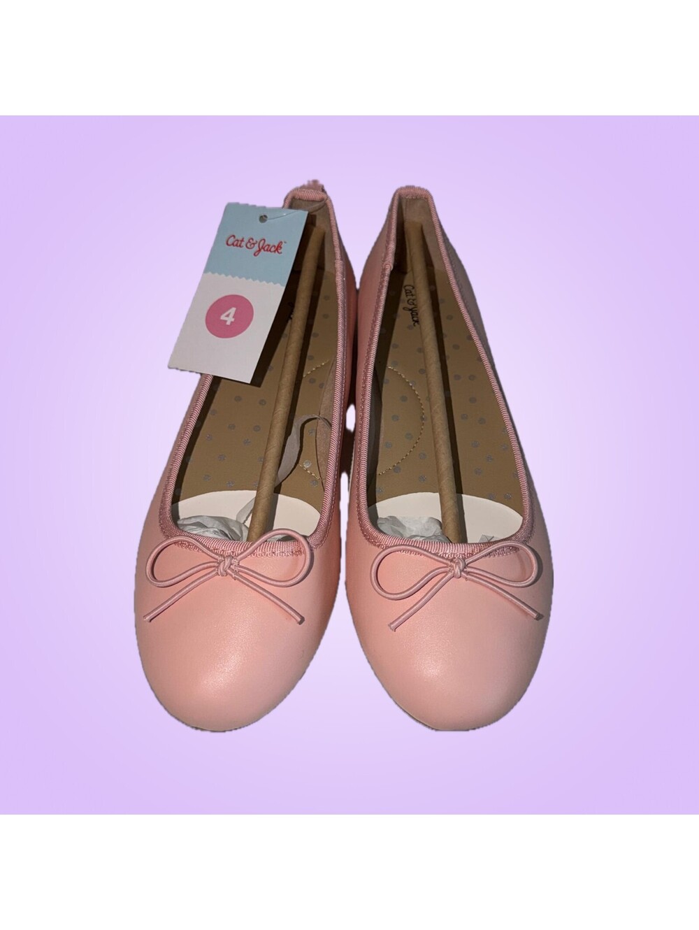 Cat & Jack Big Girls Size 4 Blush Pink Bow Ballet Flats NWT